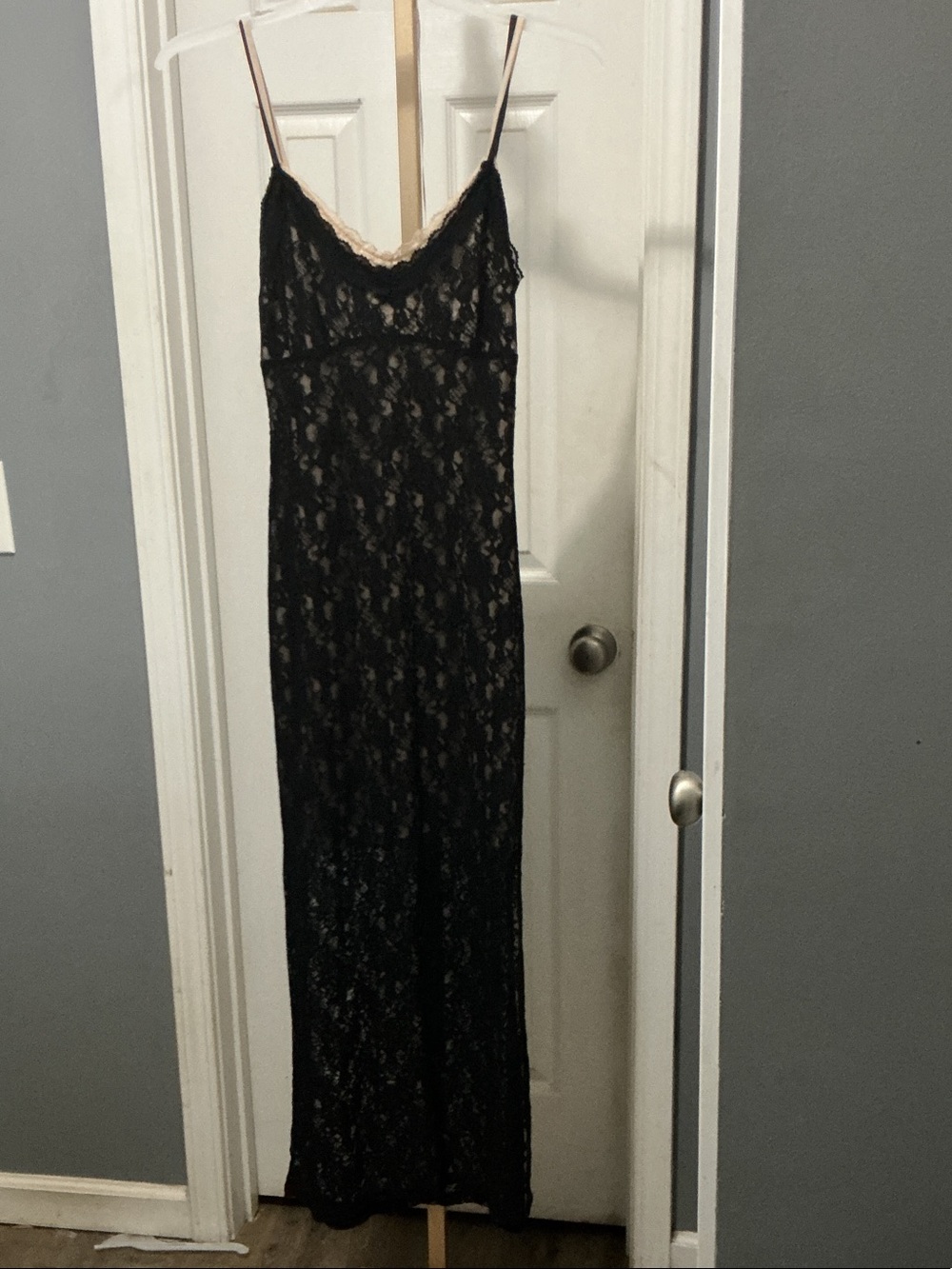 Black Lace Maxi Slip Dress with Contrast Trim